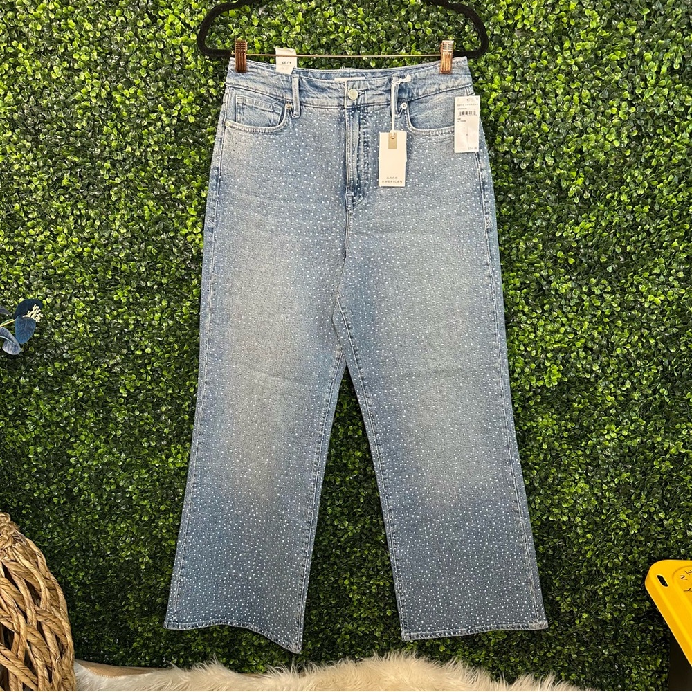Nwt good American Good ease relaxed fully rhinestones crystals